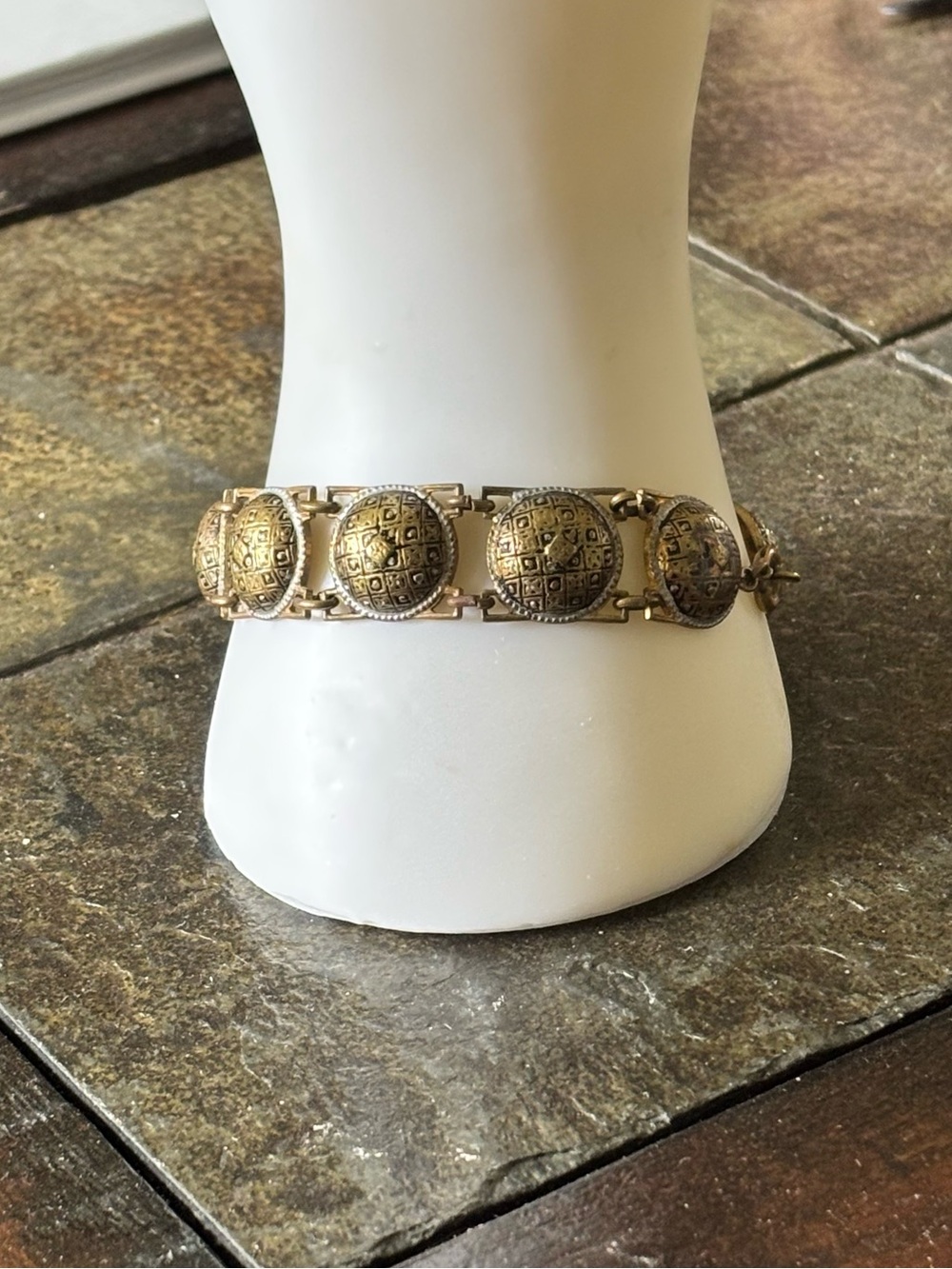 Vintage Damascene Gold Link Bracelet 7”